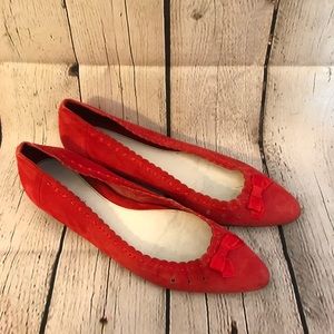 Red Suede Bow Flats